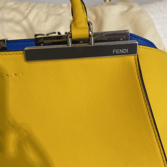 Fendi handbag, yellow leather w/ blue interior like new - Picture 3 of 17